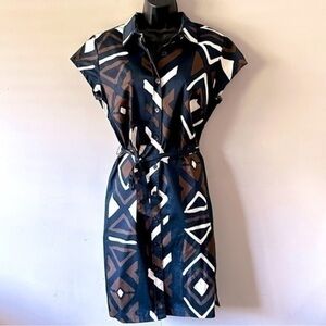 Vintage Lennie For Nina Leonard Black White and brown abstract Print Sz 10